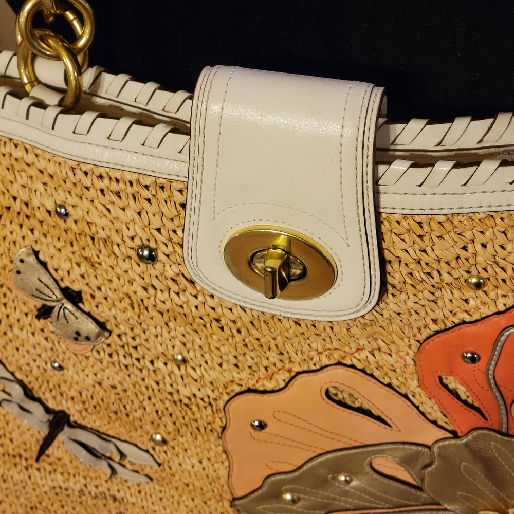 Coach Limited Edition Hamptons Editorial Weekend Straw Dragonfly Flower Tote 213 - Picture 10 of 16
